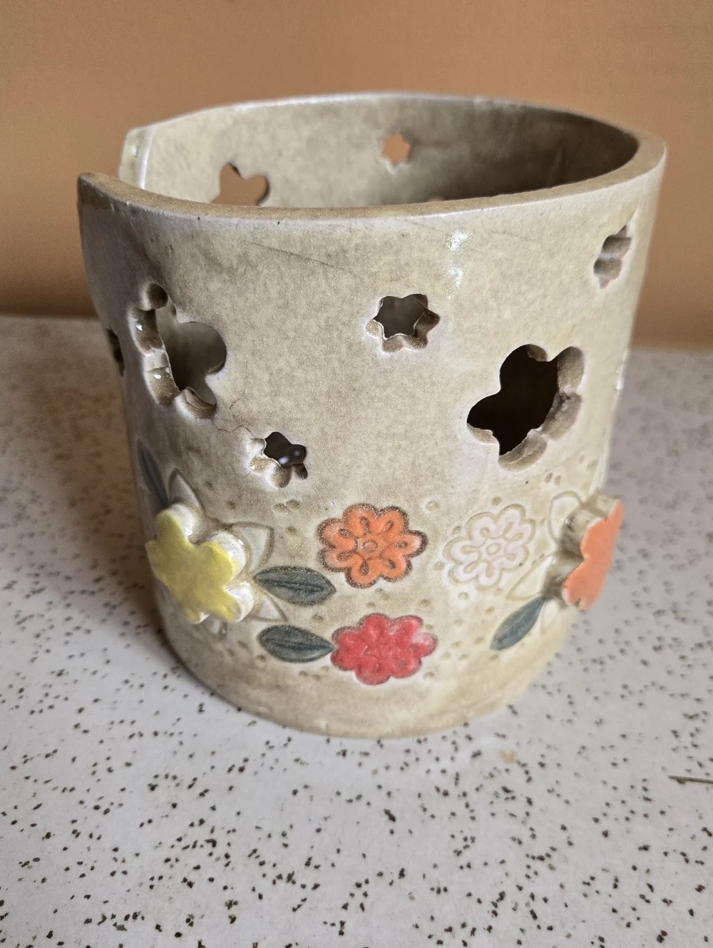Handcrafted Floral Ceramic Holder for Candles or Trinkets - Picture 2 of 7